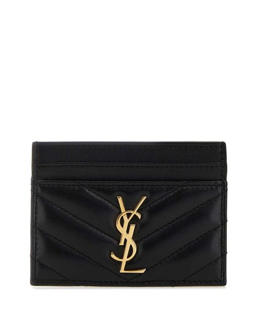 Saint Laurent Black Nappa Leather Cassandre Card Holder
