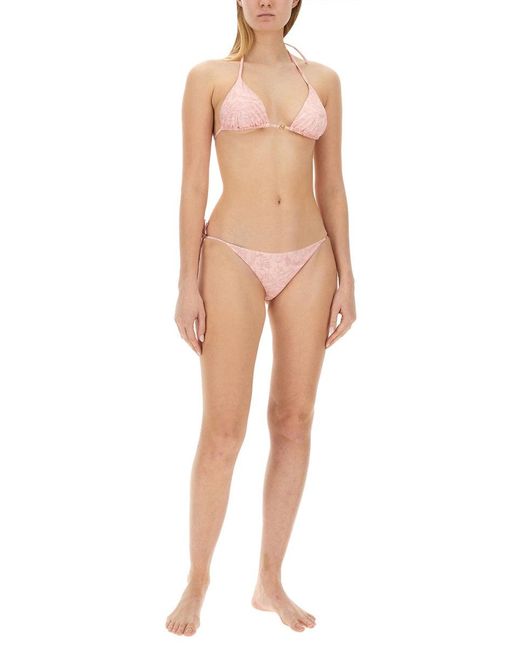 Versace Pink Printed Stretch Polyester Bikini Bottom