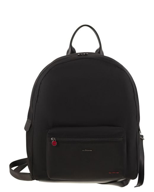 Kiton Black Technical Fabric Backpack With Logo for men