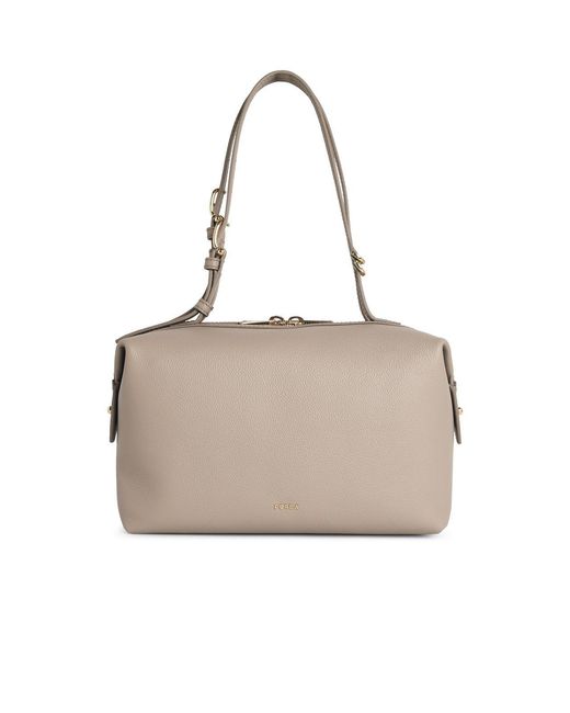 Furla Natural "Double" Leinen-Lear-Tasche