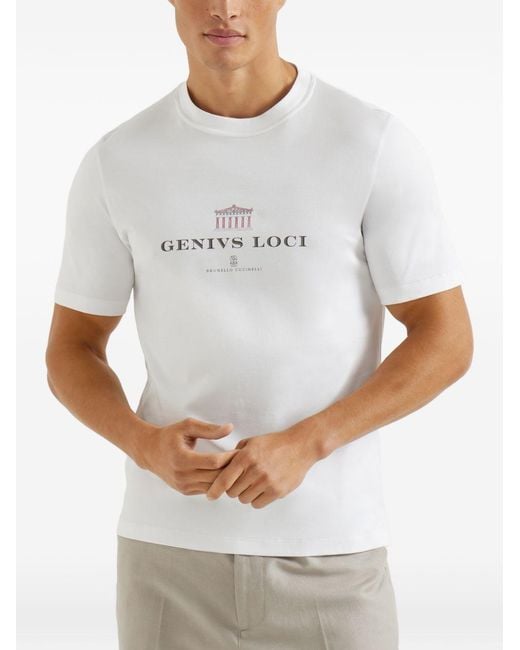 Brunello Cucinelli White Logo Cotton T-Shirt for men