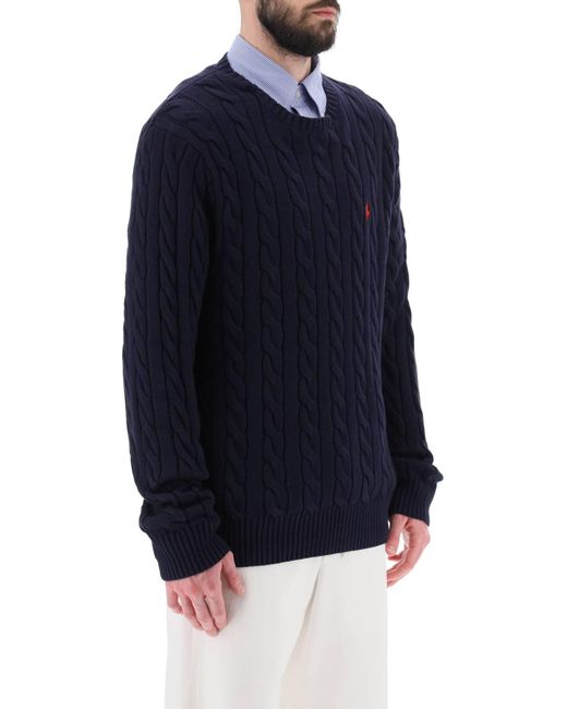 Crew Neck Pull en tricot en coton Polo Ralph Lauren en coloris Blue