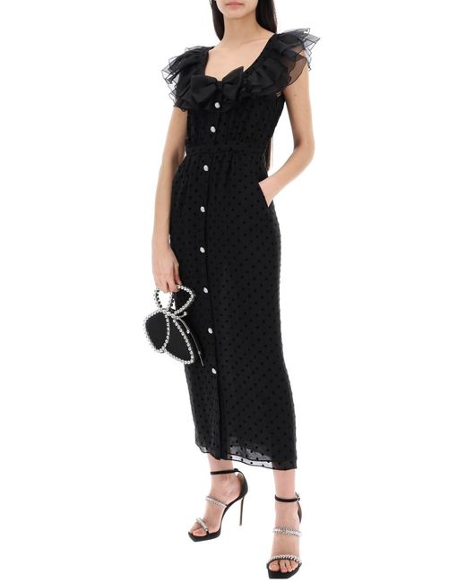 Alessandra Rich "polka Dot Midi -jurk In Ge in het Black