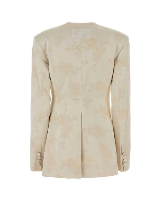 Ganni Natural Ivory Satin Blazer
