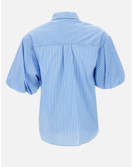 Kaos Blue Gestreiftes Baumwollhemd Mit Puffärmeln