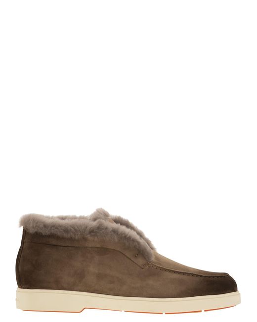 Santoni Brown Suede And Fur Desert Boot