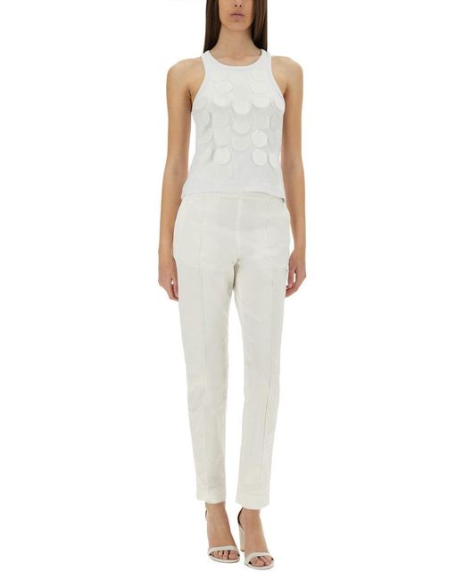 MSGM White Ribbed Cotton Top