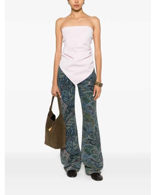 Etro Gray Floral Print Flared Jeans
