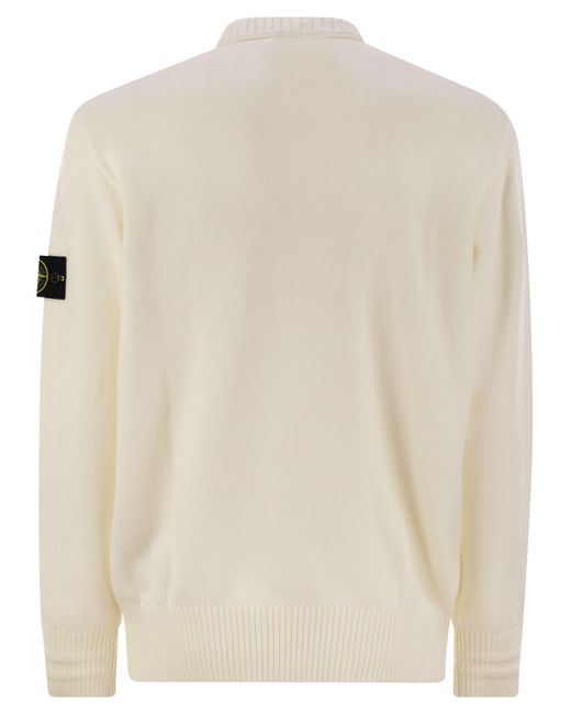 Stone Island White Cotton Blend Crew Neck Jumper for men