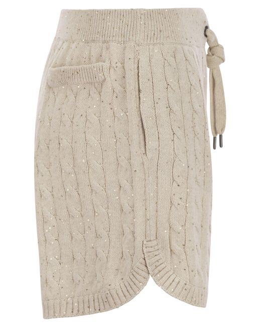 Pantalones cortos de punto de algodón con lentejuelas Brunello Cucinelli de color Natural