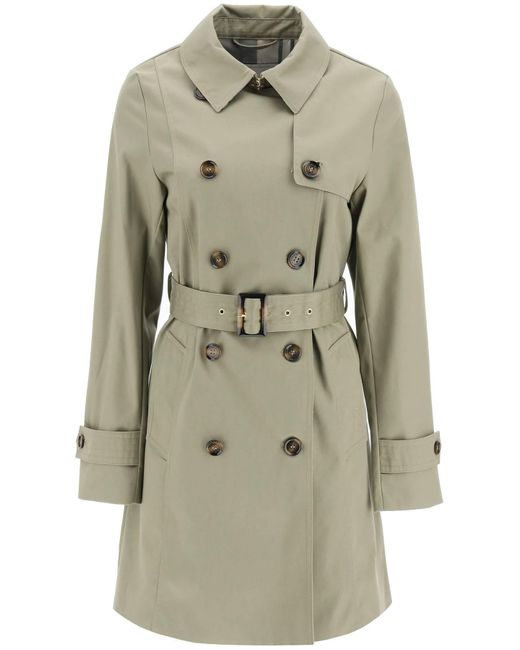 Barbour Greta Showerproof Double-breasted Trench Coat in Natural | Lyst