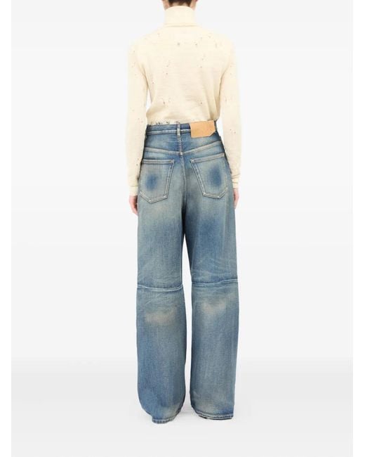 MM6 by Maison Margiela Blue High-Waisted Wide Leg Jeans With Frayed Waistband