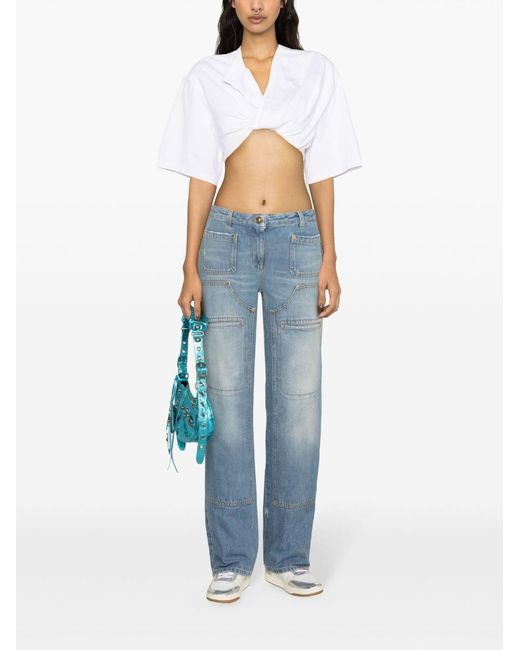 Palm Angels Blue Knee-Panel Mid-Rise Straight Jeans