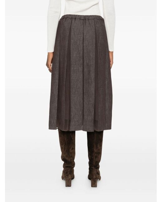 Brunello Cucinelli Gray Plated Denim Midi Skirt
