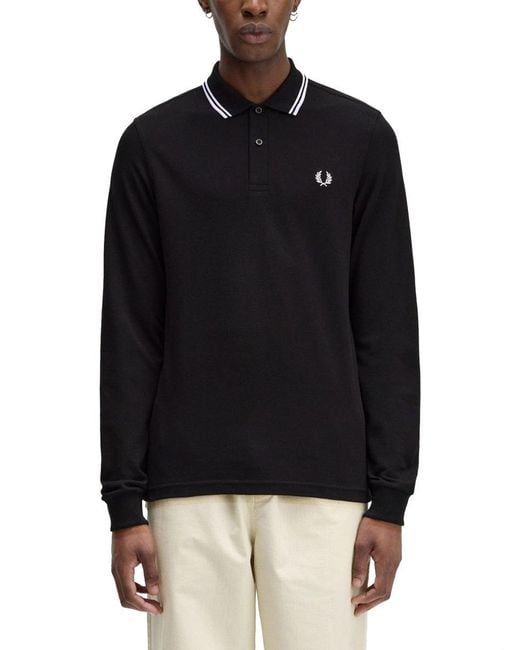 Fred Perry Black Double Line Polo Shirt