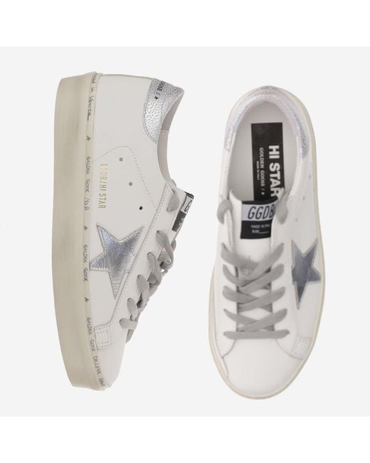 Golden Goose Deluxe Brand Gray Leather Hi Star Patch Sneakers