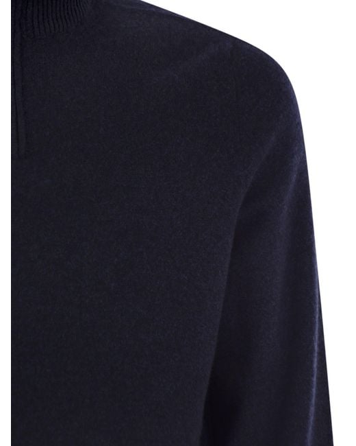 Fedeli Blue Favonio Persia Cashmere Half Zip Sweater for men