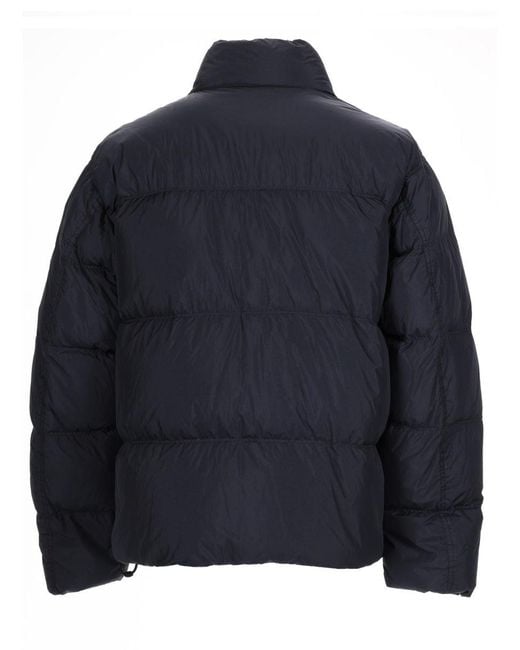 Stone Island Blue Solid Mandarin Collar Jacket for men