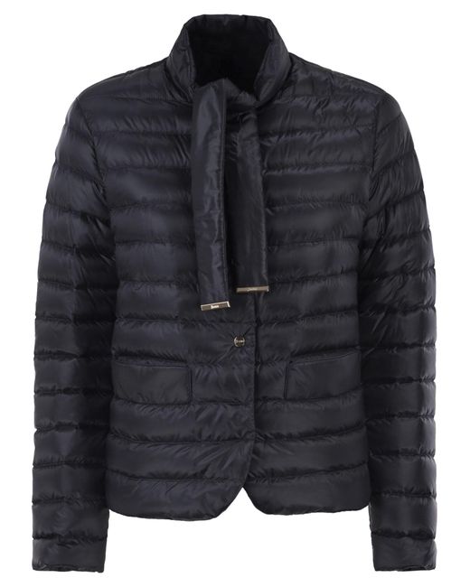 Herno Black Ultra Light Down Jacket With Bow Neckline