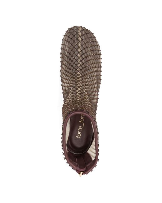 Forte_forte Brown Strass Mesh Ankle Boots