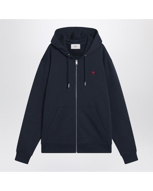 AMI Blue Midnight De Coeur Zip-Up Sweatshirt for men