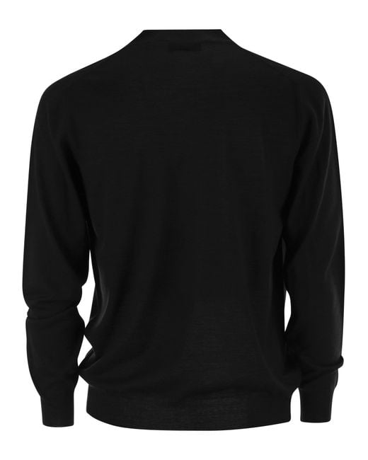 Fedeli Black Lightweight Virgin Wool Cardigan for men