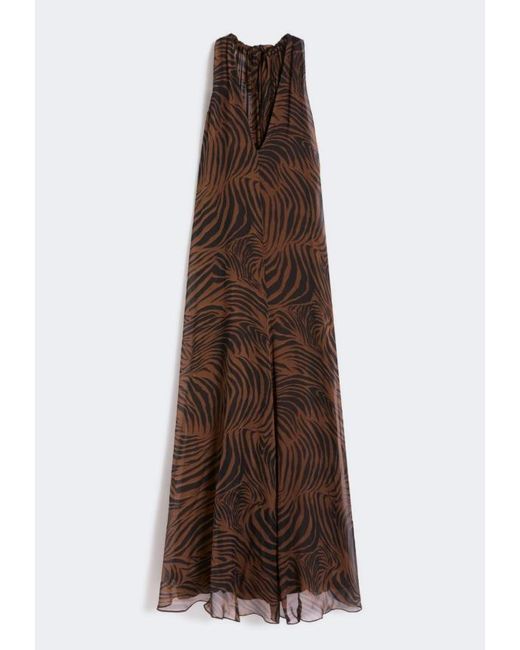 Max Mara Brown Printed Silk Chiffon Dress
