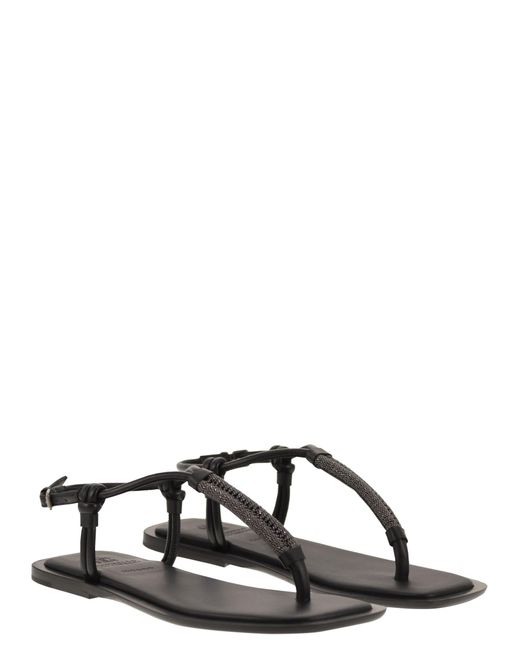 Brunello Cucinelli Lederen Sandalen Met Kostbare Gevlochten Riemen in het Black