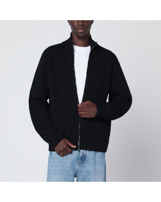 Roberto Collina Black Wool Zip Cardigan for men