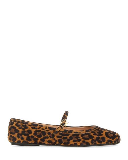 Gianvito Rossi Brown Carla Leopard-Print Suede Mary Jane Ballet Flats