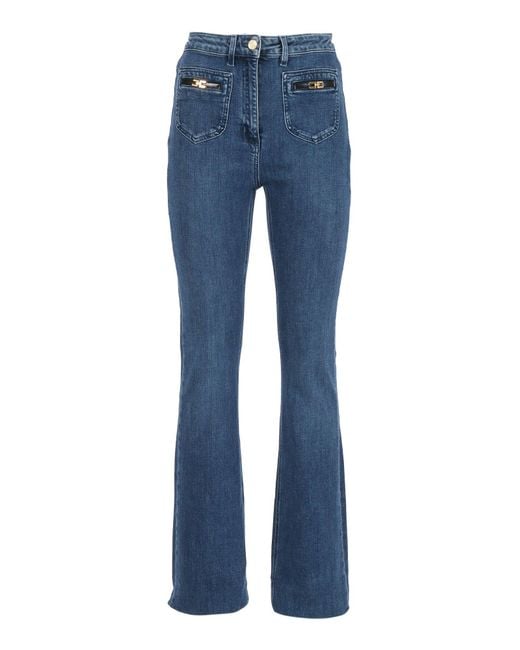 Elisabetta Franchi Blue Distinctive Back Pocket Fitted Flared Jeans