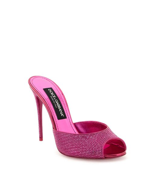 Dolce & Gabbana Pink Satin Maultiere mit Strasssteinen