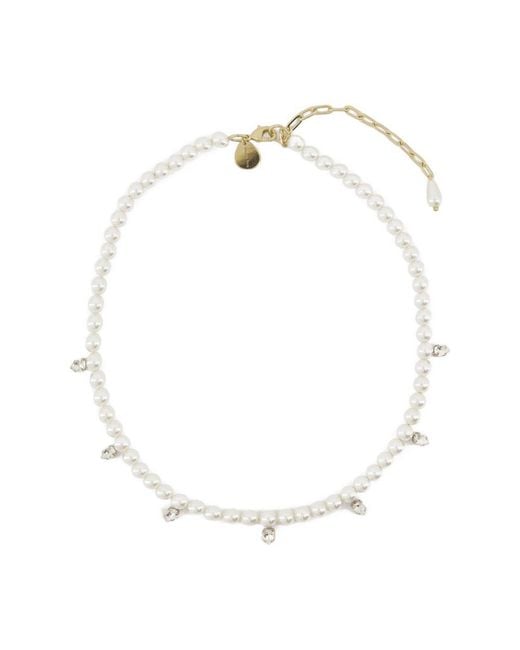 Simone Rocha Pearl & Crystal Dagger Necklace Pearl Beige in het White