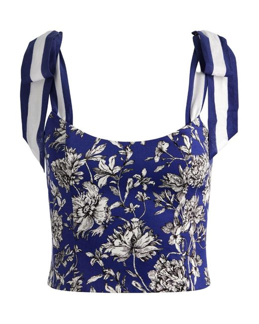 Alice + Olivia Blanca Top Met Bloemenprint En Gestrikte Schouders in het Blue