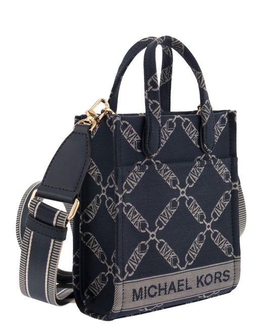 Michael Kors Blue Empire Jacquard Logo Shopper Tasche XS