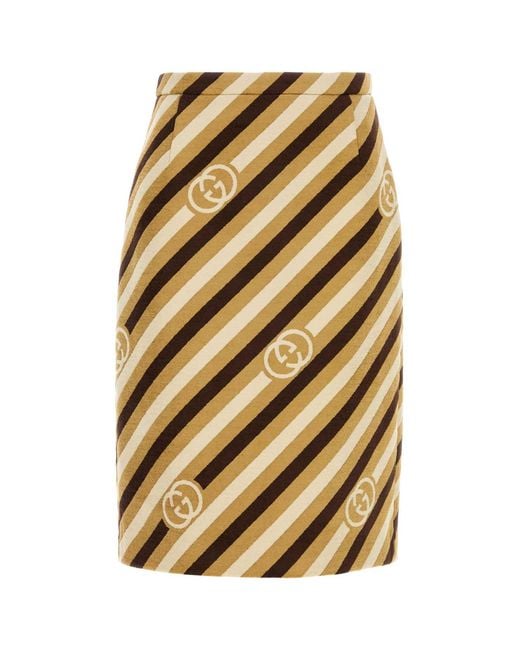 Gucci Natural Multicolour Stripes Logo Skirt