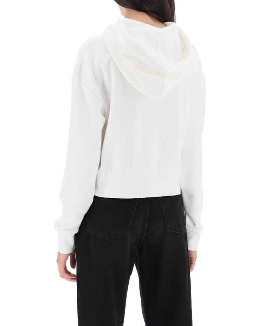 Balmain White Cropped Sweatshirt mit flockigem Logo -Druck