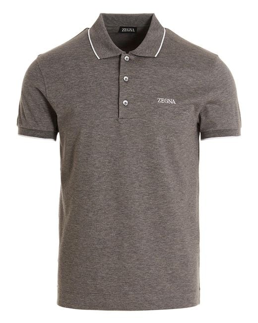 ZEGNA Women's Gray Logo Embroidery Polo Shirt