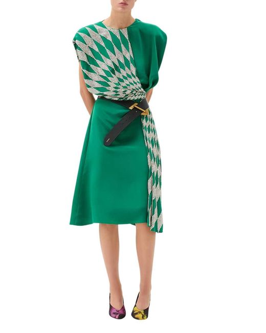 Versace Green Silk Midi Evening Dress With Embroidery