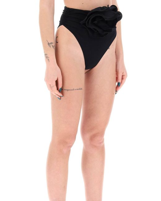 Magda Butrym Black Bikini-Slip mit hoher Taille und Blumenclip