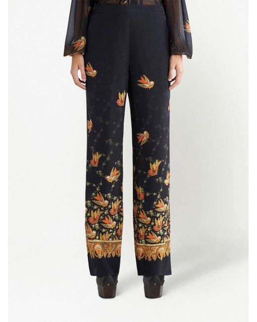 Etro Blue Printed Silk Trousers
