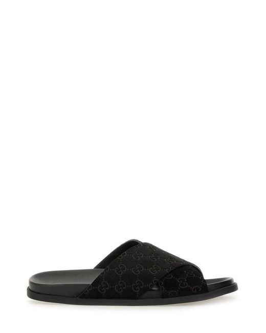 Gucci Black Sandal Slider With Gg Pattern for men