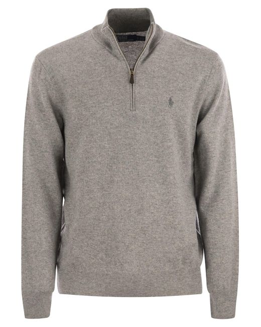 Polo Ralph Lauren Wool -pullover Met Halve Zip in het Gray