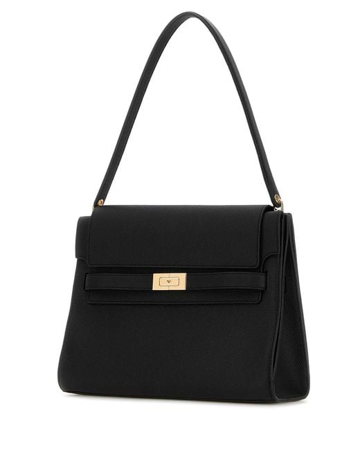 Tory Burch Black Lee Radziwill Pebble Large Shoulder Bag