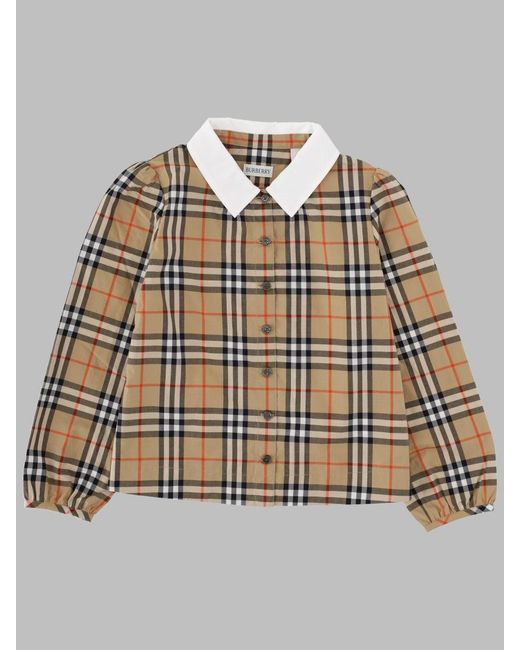 Burberry Natural Mini Checkerboard Cotton Shirt For Girls