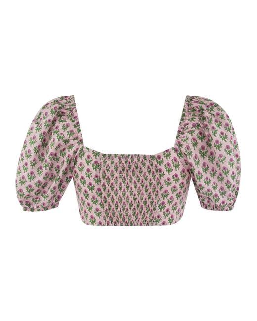 Mc2 Saint Barth Pink Crop Top With Floral Print