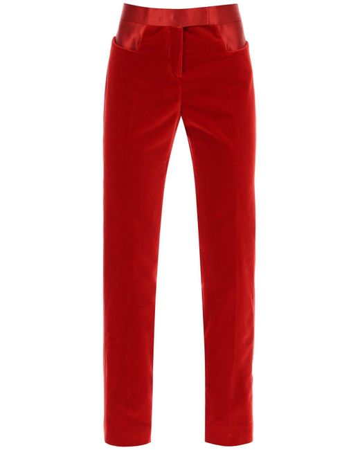 Tom Ford Red Velvet Hosen mit Satinbändern