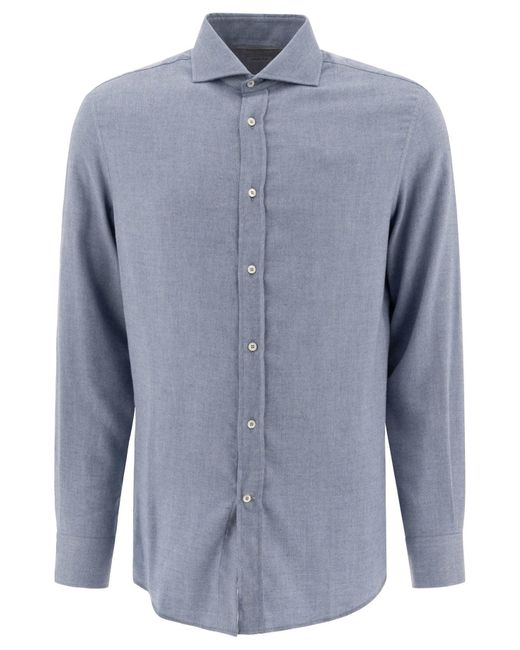 Cotton Blend Shirt Brunello Cucinelli pour homme en coloris Blue