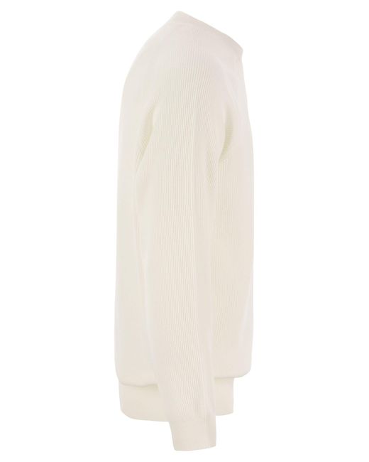 Maglione a costole di cotone di con manica Raglan di Brunello Cucinelli in White da Uomo