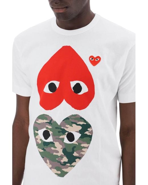 Comme des Garcons jouent un t-shirt à cou rond avec un double cœur imprimé COMME DES GARÇONS PLAY en coloris Red